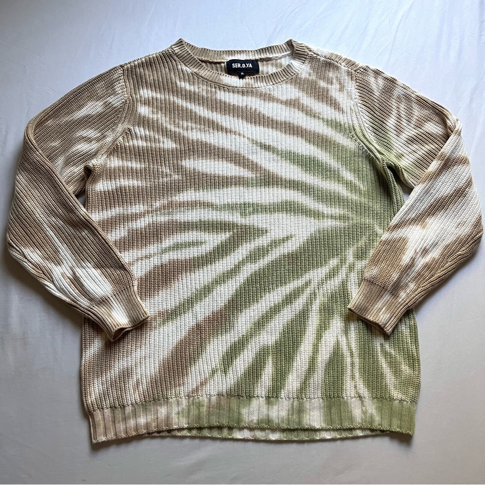 SER.O.YA tan cream green tie dye chunky crew neck long sleeve pullover sweater